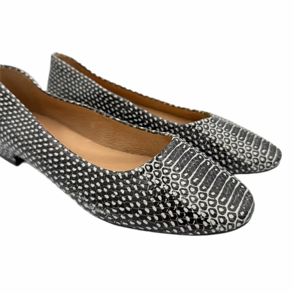 Antonio Melani Vintal Black White Snakeskin Leather Slip On Ballet Flats Shoes
